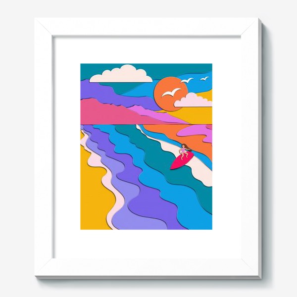 Картина «Лето, сёрфинг, море, закат, девушка»