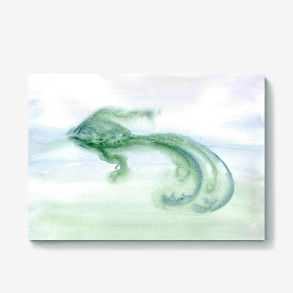 Холст «Blurred watercolor graceful green fish with a long wavy tail - Грациозная зеленая рыбка с длинным волнистым хвостом»