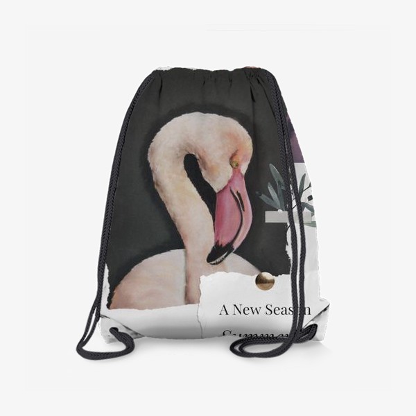 Рюкзак «Коллаж с розовым фламинго сухой пастелью и фотографией заката с облаками»