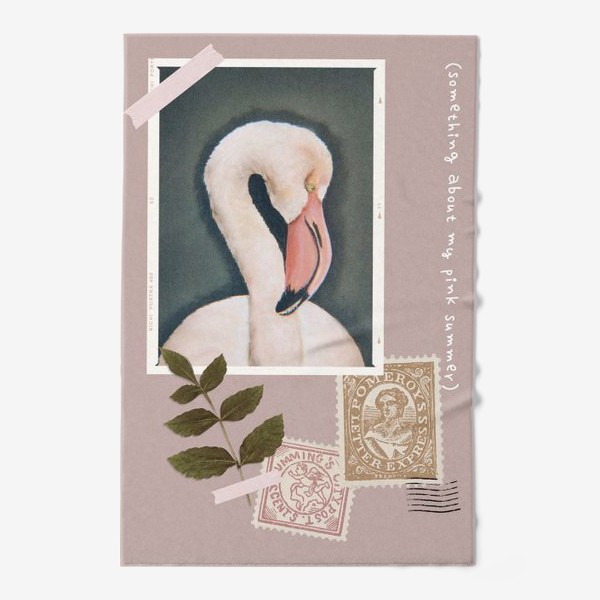 Полотенце «Розовый фламинго сухой пастелью и почтовые марки - коллаж»