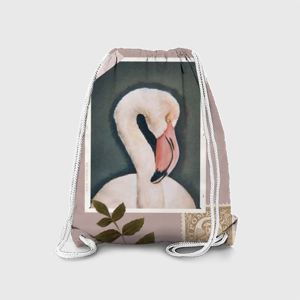 Рюкзак «Розовый фламинго сухой пастелью и почтовые марки - коллаж»