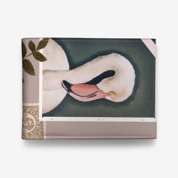 Кошелек &laquo;Розовый фламинго сухой пастелью и почтовые марки - коллаж&raquo;