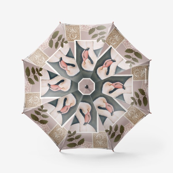 Зонт «Розовый фламинго сухой пастелью и почтовые марки - коллаж»