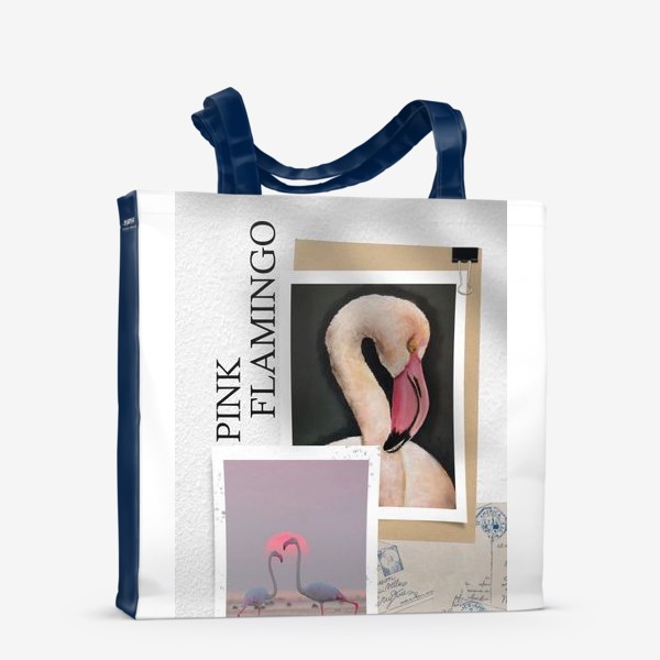 Сумка-шоппер &laquo;Розовые фламинго - летний коллаж с фото и рисунком&raquo;