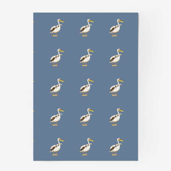 Постер «Паттерн белый пеликан птица акварельная»