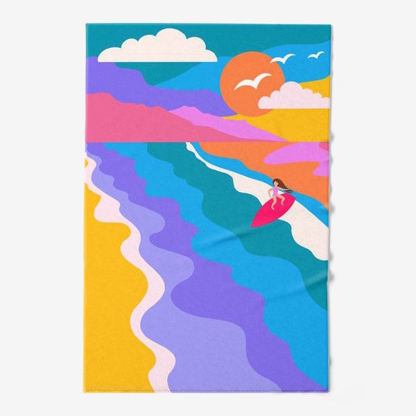 Полотенце «Сёрфинг. Девушка, море, закат. Минимализм»