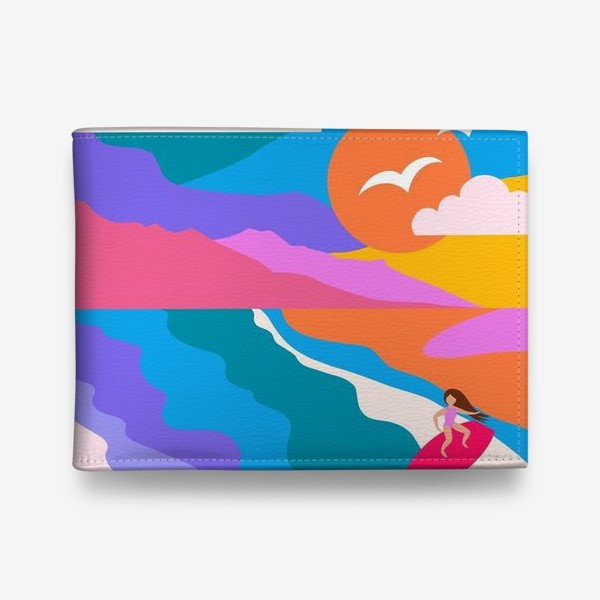 Кошелек «Сёрфинг. Девушка, море, закат. Минимализм»