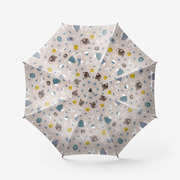 Зонт &laquo;Винтажный паттерн с керамической посудой и растениями&raquo;