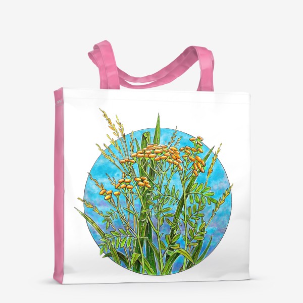 Сумка-шоппер «Пижма, цветы, трава, круг»