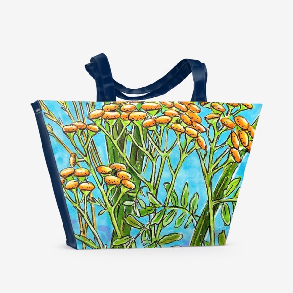 Пляжная сумка &laquo;Пижма, цветы, трава, круг&raquo;