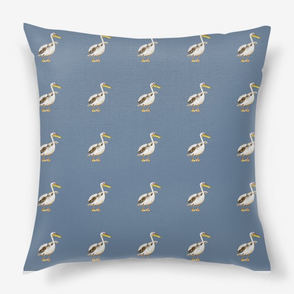 Подушка «Паттерн белый пеликан птица акварельная»