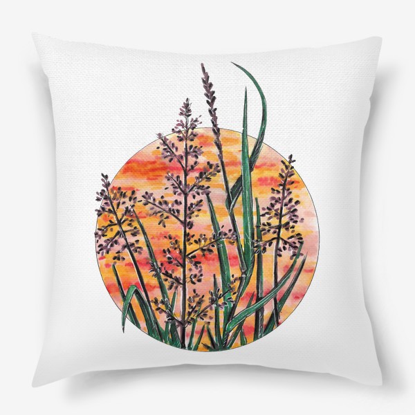 Подушка &laquo;Летние травы, трава, закат&raquo;