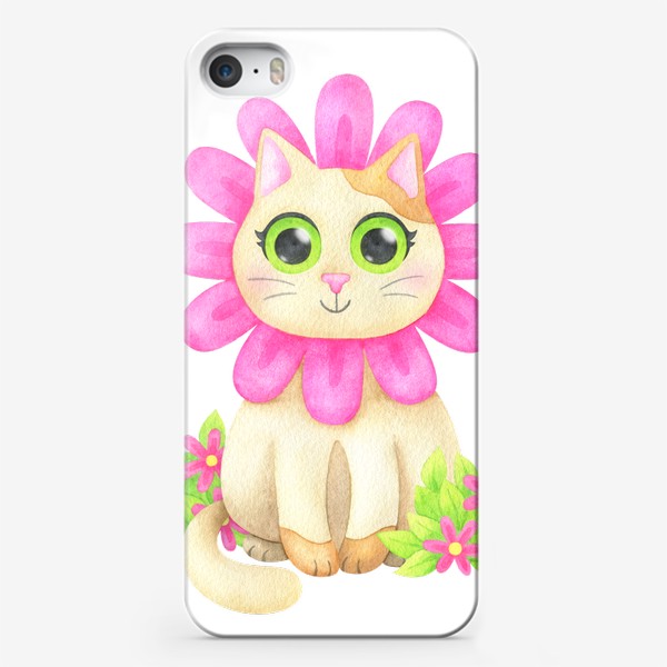 Чехол iPhone «Цветущий котенок. Розовая ромашка»