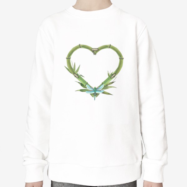 Свитшот «Бамбуковое сердце со стрекозой. Восточный принт. Акварель.»