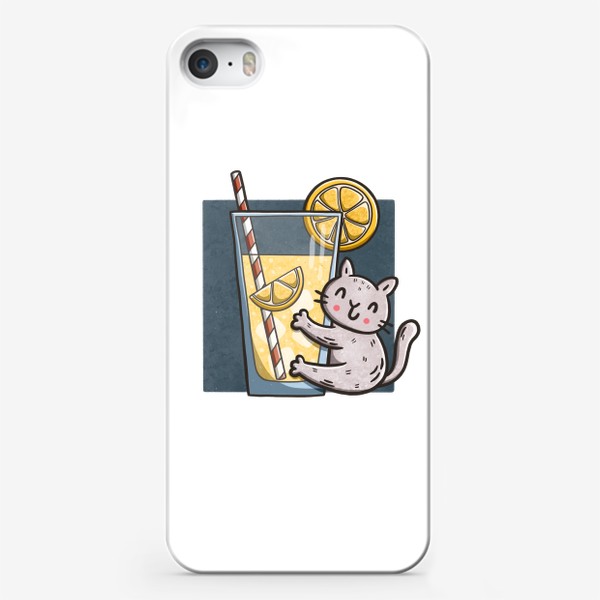 Чехол iPhone «Милый котик и лимонад с лимоном »