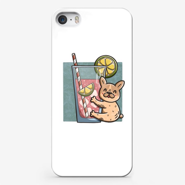 Чехол iPhone «Милый французский бульдог и лимонад с лаймом»