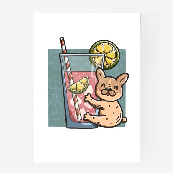 Постер «Милый французский бульдог и лимонад с лаймом»