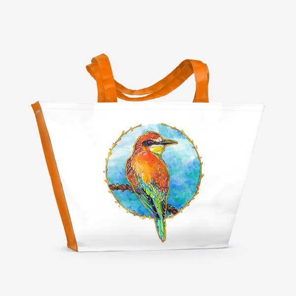 Пляжная сумка «Птица, золотистая щурка, круг»