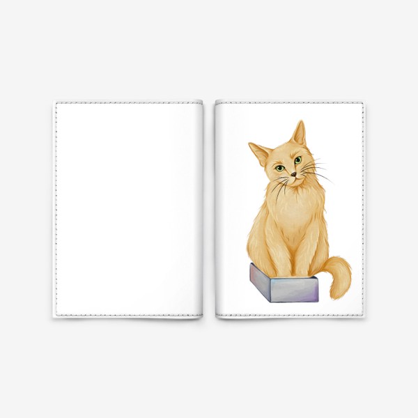 Обложка для паспорта «Рыжий кот в коробке»