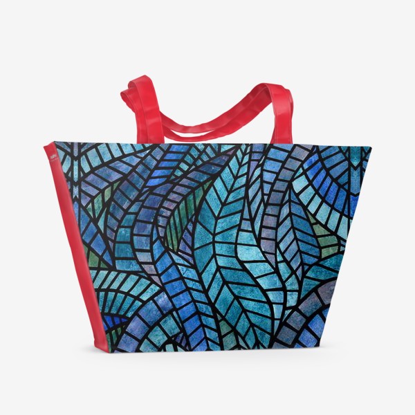 Пляжная сумка «Голубая геометрическая мозаика Ар нуво»