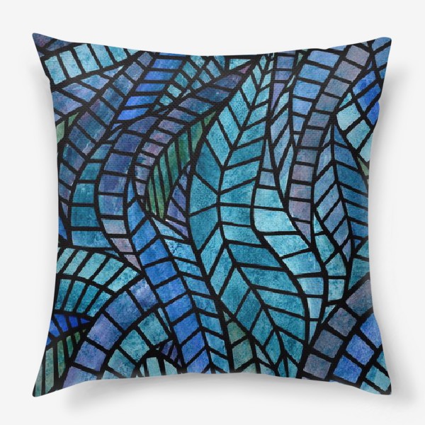 Подушка «Голубая геометрическая мозаика Ар нуво»