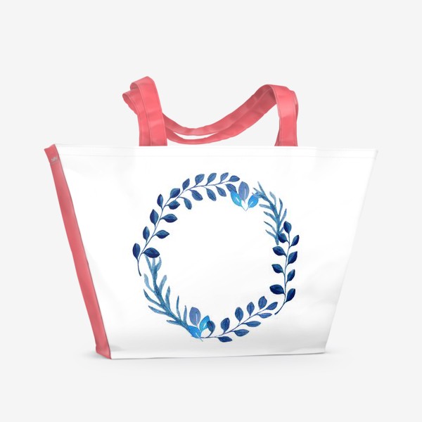 Пляжная сумка «Круглый венок из сине голубых листьев.»