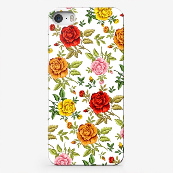 Чехол iPhone «Узор с яркими разноцветными розами»