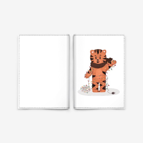 Обложка для паспорта &laquo;Тигр и гирлянда&raquo;