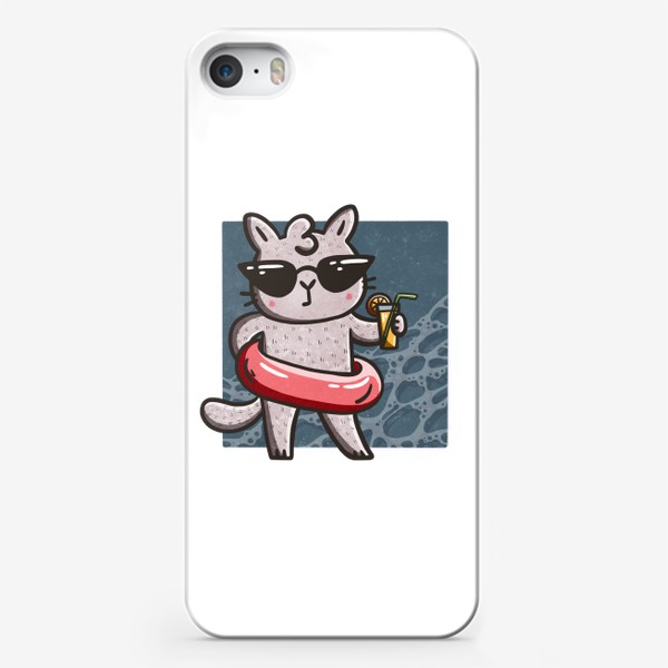 Чехол iPhone «Милая кошка с коктейлем на пляже»