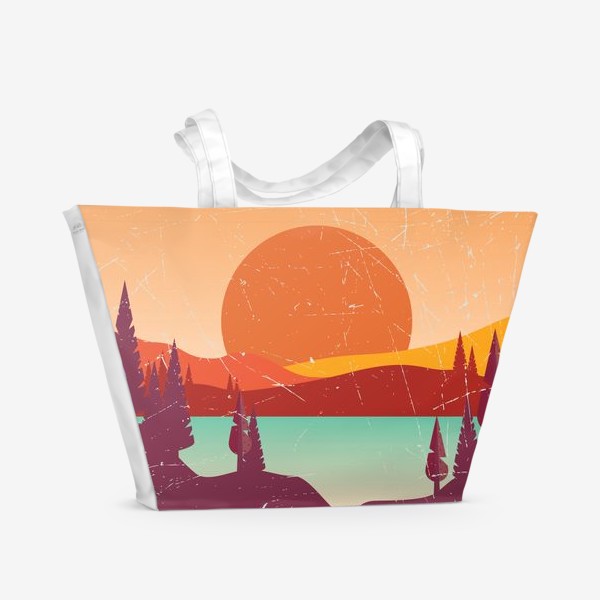 Пляжная сумка «Ретро Закат над озером»