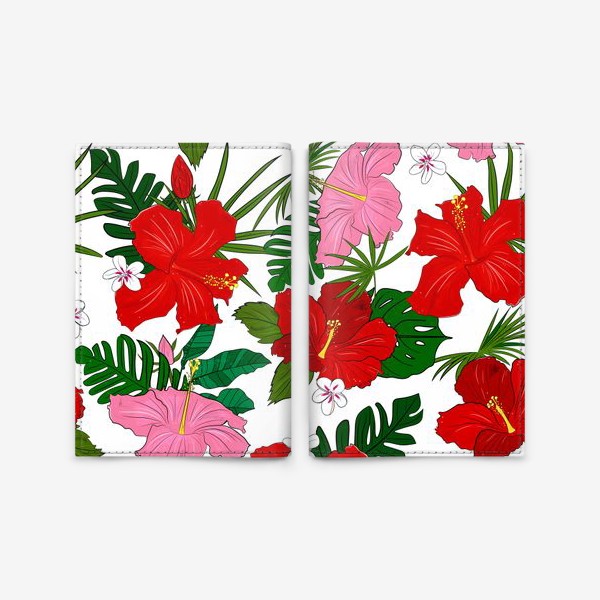 Обложка для паспорта «тропические цветы и пальмы»