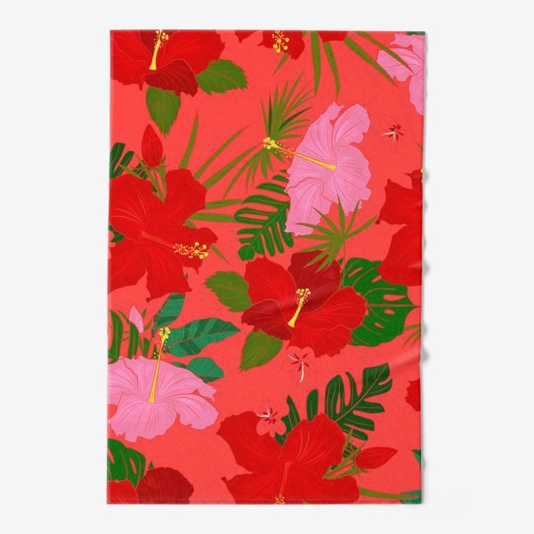 Полотенце &laquo;красные цветы и пальма на красном&raquo;