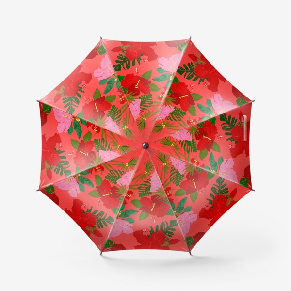 Зонт «красные цветы и пальма на красном»