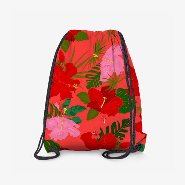 Рюкзак «красные цветы и пальма на красном»
