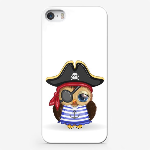 Чехол iPhone «Сова-пиратка в треуголке, полосатой майке и с повязкой на глазу»