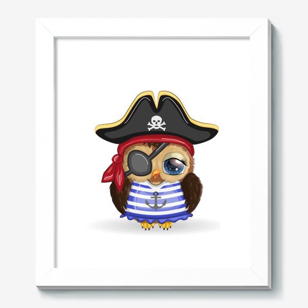 Картина «Сова-пиратка в треуголке, полосатой майке и с повязкой на глазу»