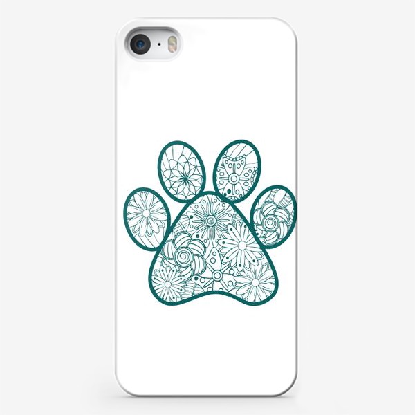 Чехол iPhone «Отпечаток лапки кота/собачки с цветочным узором зентангл»