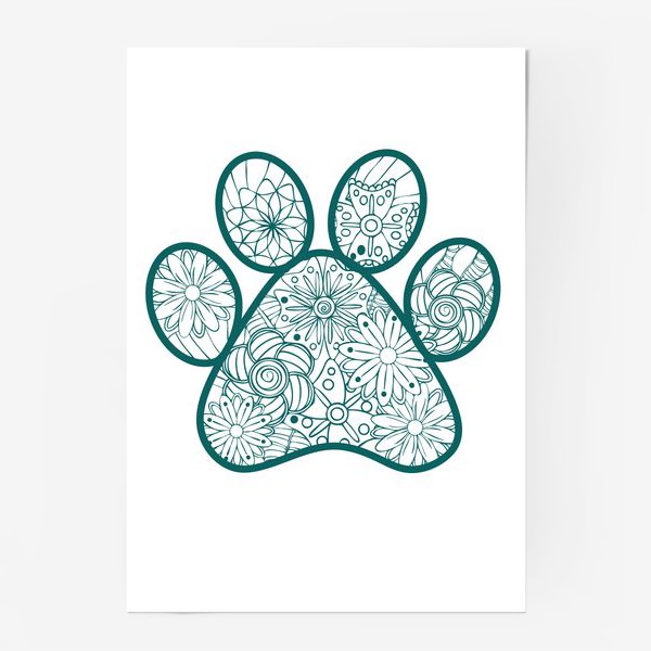 Постер «Отпечаток лапки кота/собачки с цветочным узором зентангл»