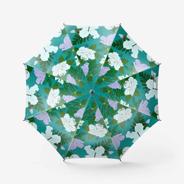 Зонт «гибискус и пальмы на голубом»