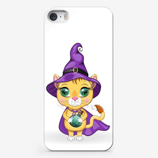 Чехол iPhone &laquo;Львица-волшебница в фиолетовом плаще, остроконечной шляпе держит зелье&raquo;