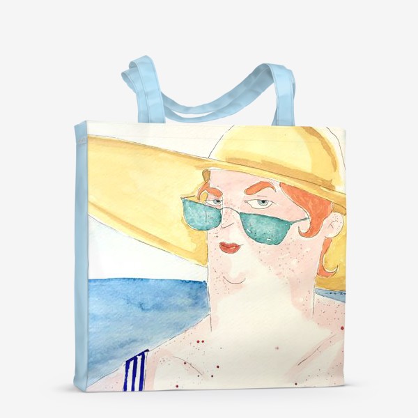 Сумка-шоппер «В отпуске на море в шляпе дама акварель »