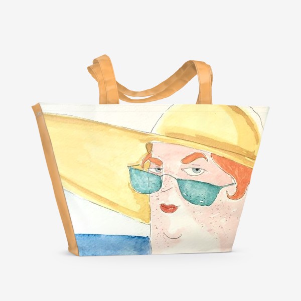 Пляжная сумка &laquo;В отпуске на море в шляпе дама акварель &raquo;