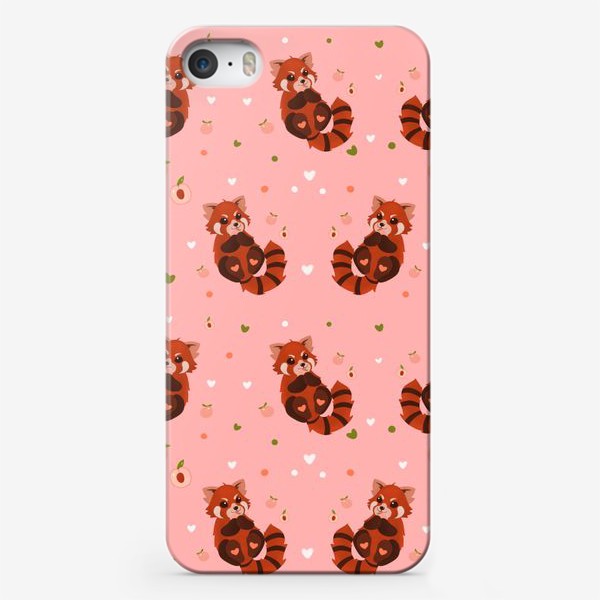 Чехол iPhone «Красная панда с персиком »