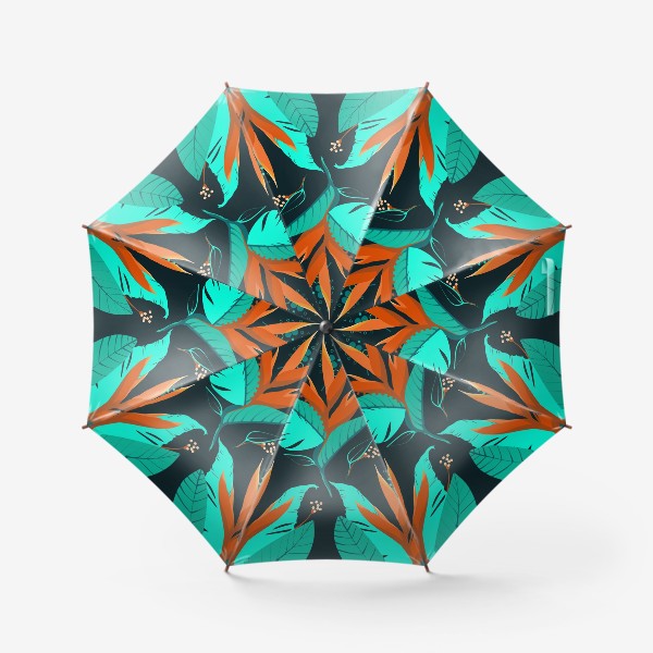 Зонт «Оранжевая стрелиция и голубые листочки»