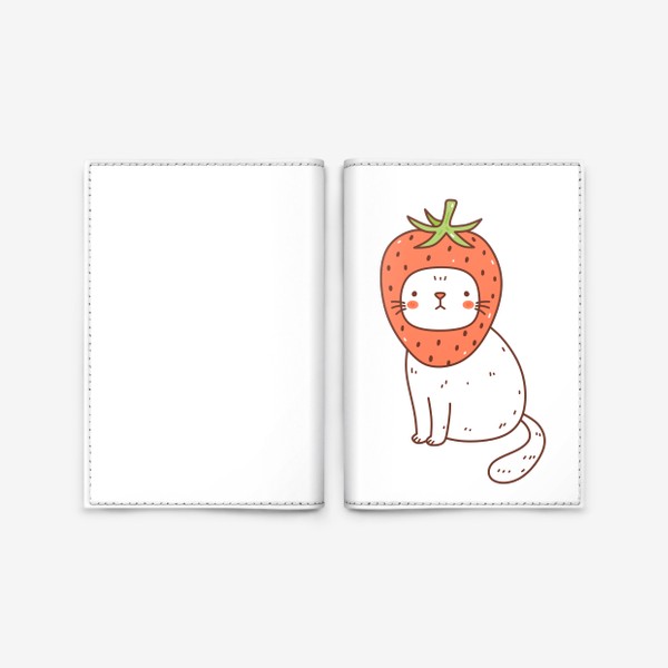 Обложка для паспорта «Милый кот-клубничка / Кавайный принт / Kawaii»