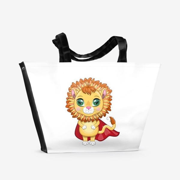 Пляжная сумка «Лев в красном плаще супер-героя. Знак зодиака Лев»