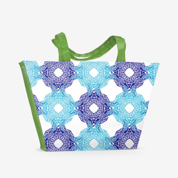 Пляжная сумка &laquo;Сине-голубые разводы, абстракция паттерн, потеки воды&raquo;