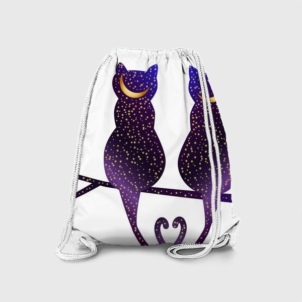 Рюкзак «Влюбленные коты на ветке. Кот-ночь и кошка-ночь, космос и луна. 2023 год кота»