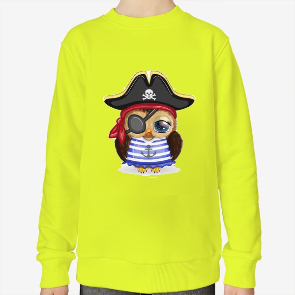 Свитшот «Сова-пиратка в треуголке, полосатой майке и с повязкой на глазу»