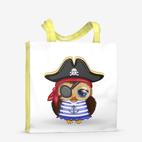 Сумка-шоппер «Сова-пиратка в треуголке, полосатой майке и с повязкой на глазу»